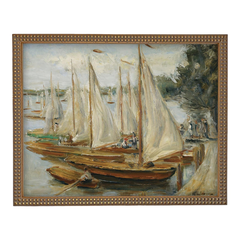 READY to SHIP 11x14 Sailboats Painting: Framed Canvas Print, Beach House Art #COAS-204