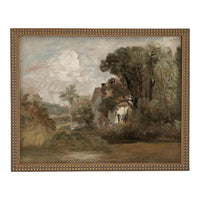 Framed Vintage Canvas Print: English Cottage Landscape Art #LAN-281