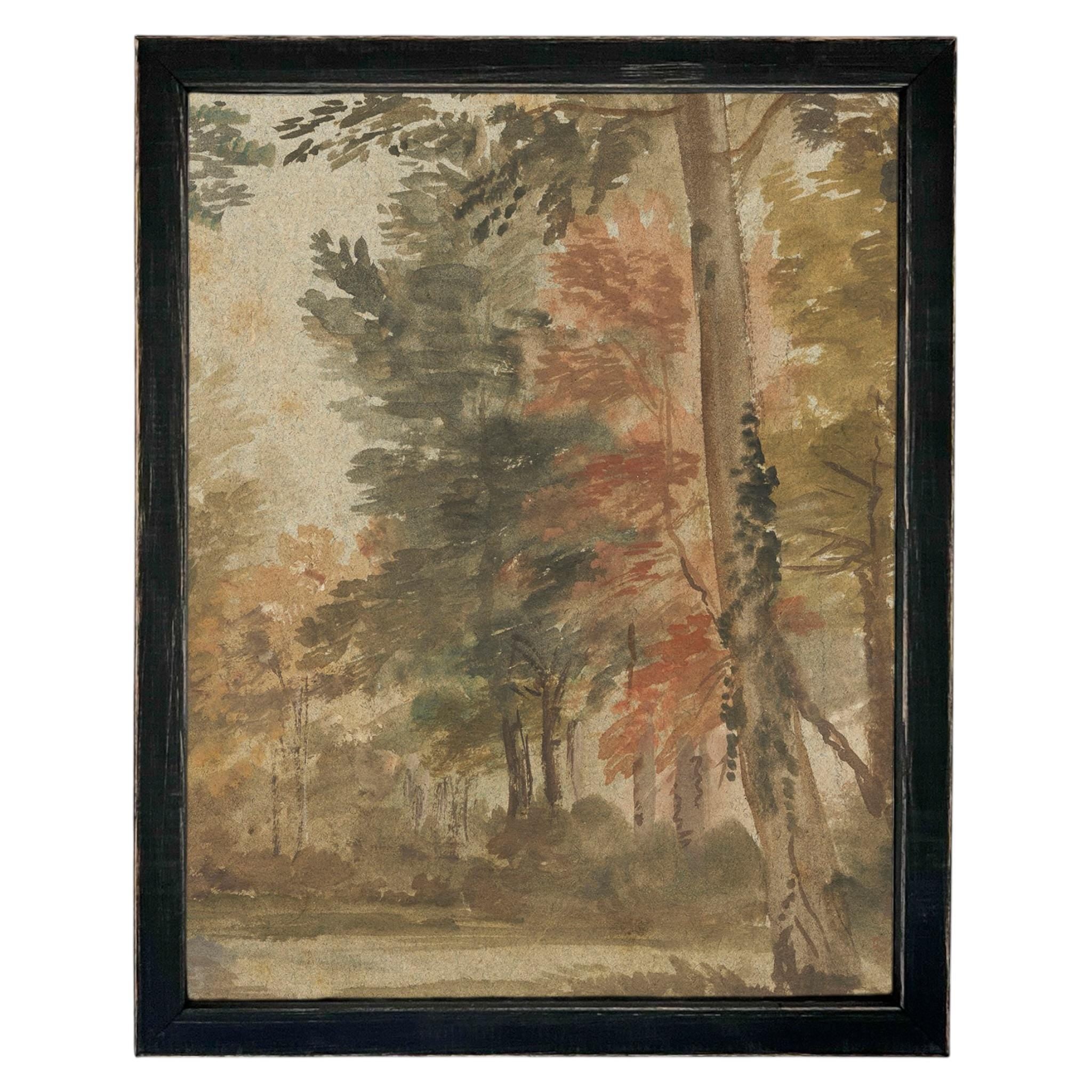 Framed Vintage Canvas Print: Fall Farmhouse Landscape Art #LAN-282