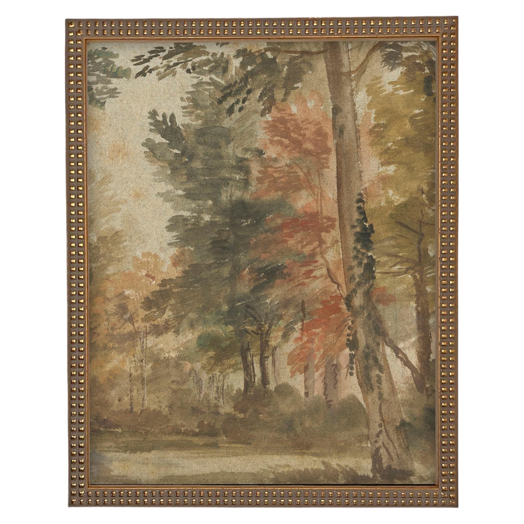 Framed Vintage Canvas Print: Fall Farmhouse Landscape Art #LAN-282