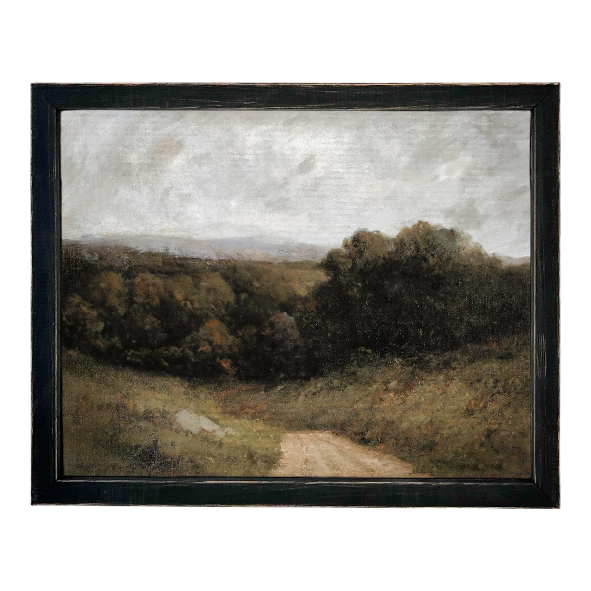 Framed Vintage Canvas Print: Countryside Road Landscape Art #LAN-284