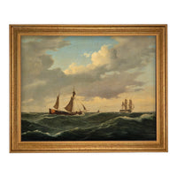 Vintage Sailboats Painting: Framed Canvas Print, Coastal Art #COAS-203