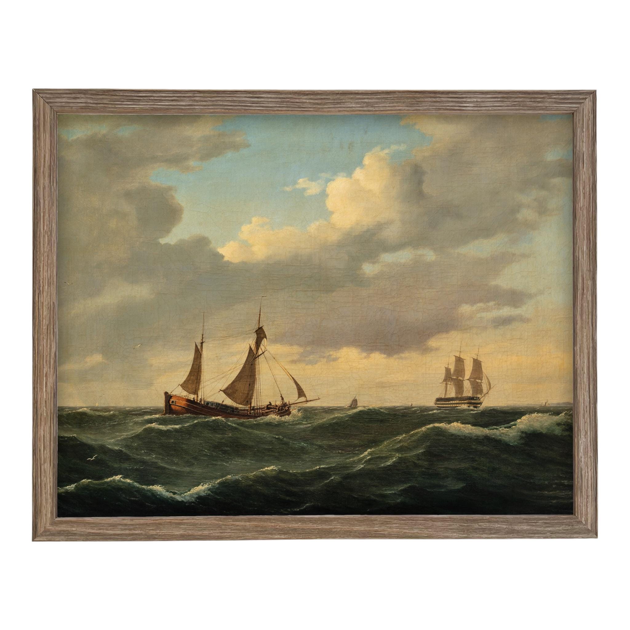 READY to SHIP 8x10 Sailboats Painting: Framed Canvas Print, Coastal Art #COAS-203
