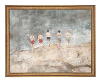 Vintage Beach Scene Framed Canvas Art Print #COAS-207