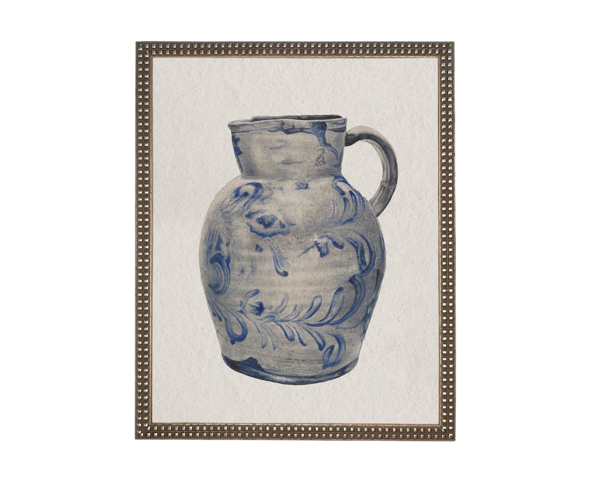Vintage Framed Canvas Print: Blue White Pottery Still Life #ST-640