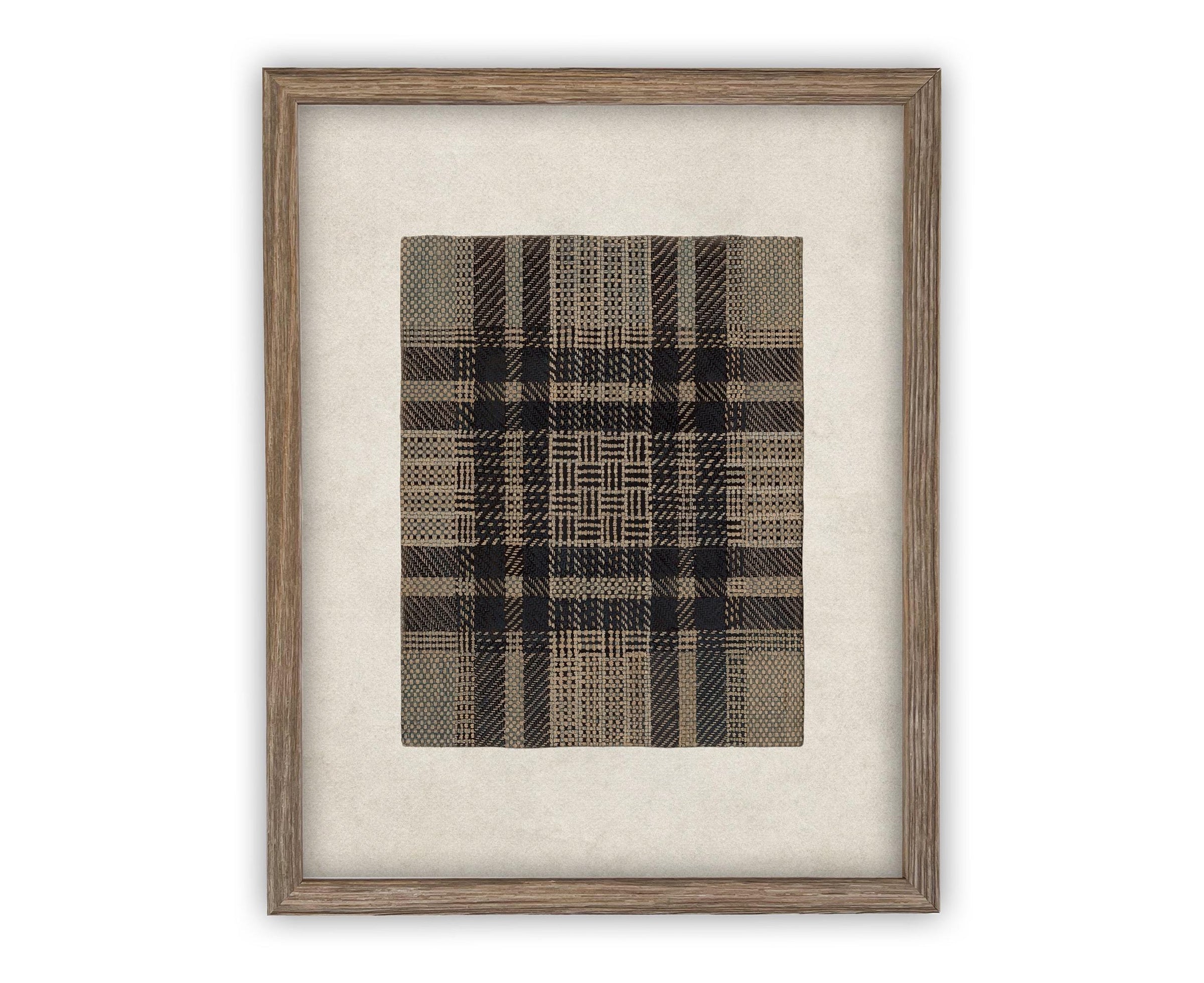READY to SHIP 16x20 Vintage Canvas Print: Neutral Plaid Tapestry Art #MSC-109