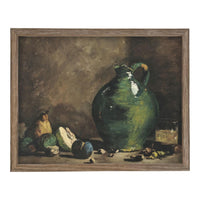 Vintage Framed Canvas Print: Green Pottery Still Life #ST-639
