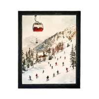 Vintage Ski Slope Canvas Print: Framed Winter Scene Art, Farmhouse Decor #CH-331