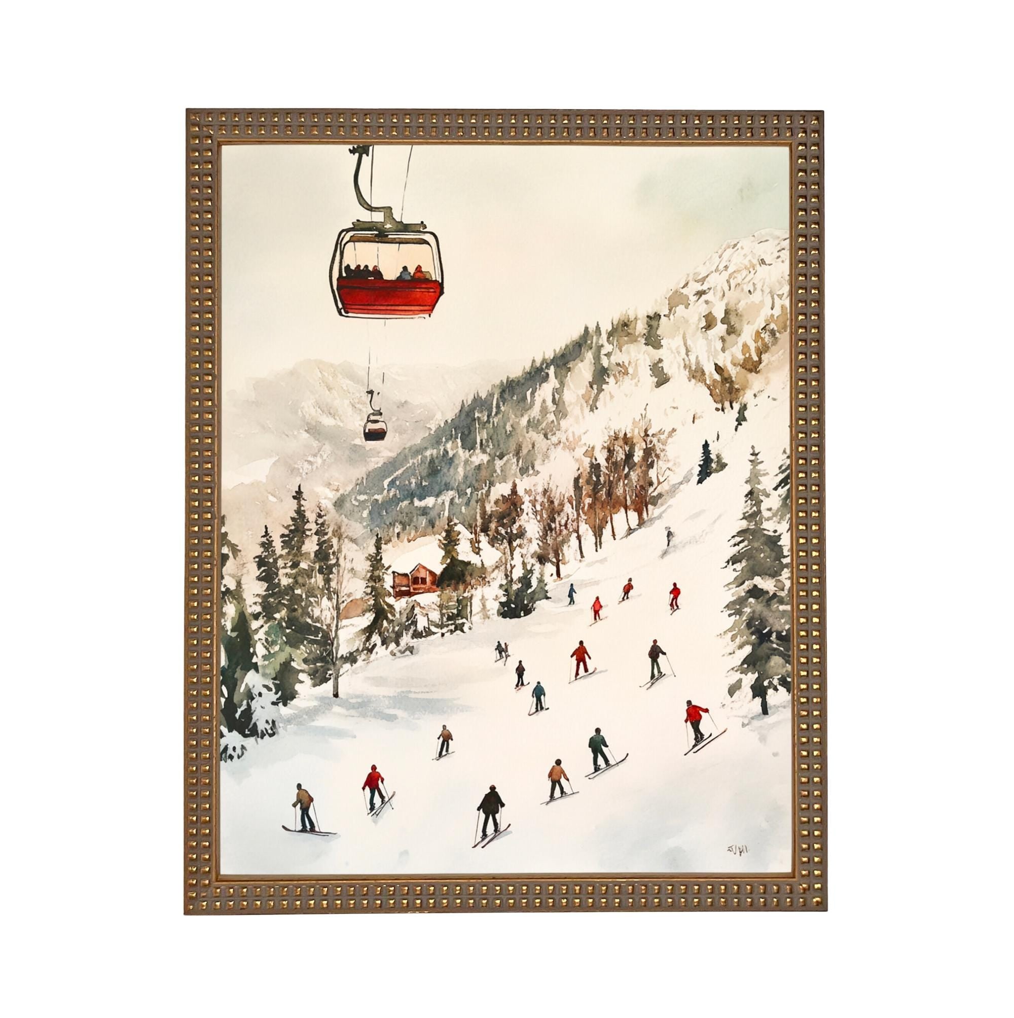 Vintage Ski Slope Canvas Print: Framed Winter Scene Art, Farmhouse Decor #CH-331