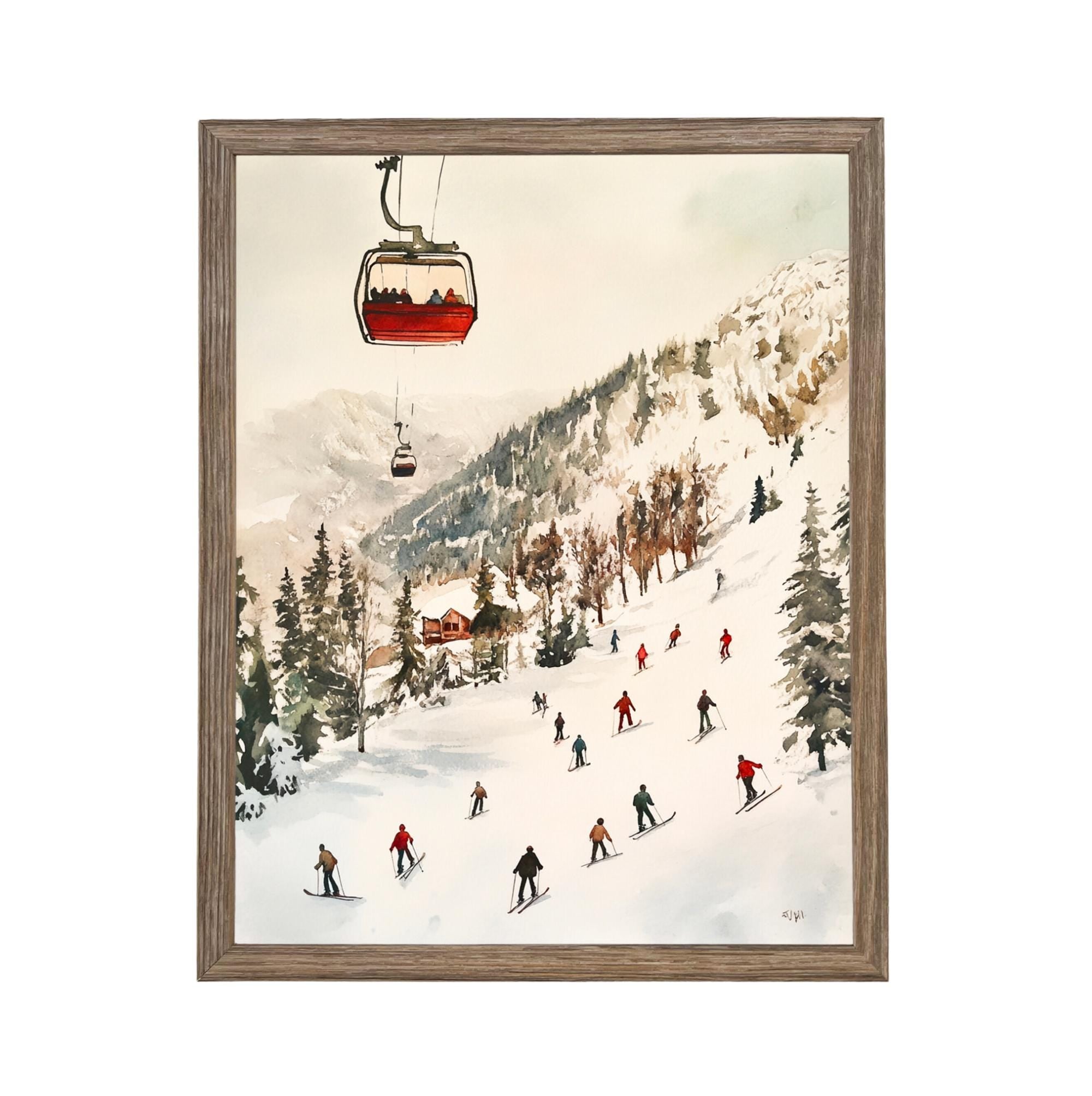 Vintage Ski Slope Canvas Print: Framed Winter Scene Art, Farmhouse Decor #CH-331
