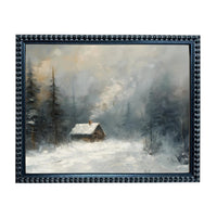 Vintage Framed Canvas Art // Framed Vintage Christmas Print // Vintage Cottage Painting // Winter Landscape // Lakehouse Cabin // CH-332