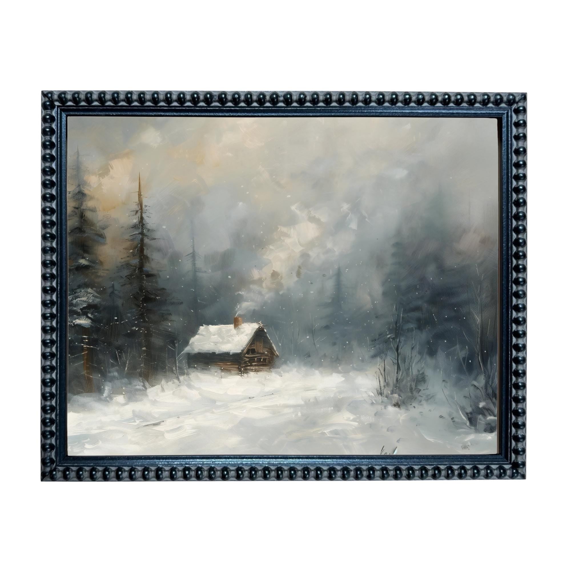 Vintage Framed Canvas Art // Framed Vintage Christmas Print // Vintage Cottage Painting // Winter Landscape // Lakehouse Cabin // CH-332