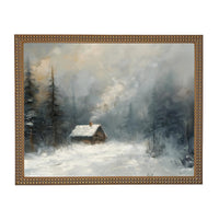 Vintage Framed Canvas Art // Framed Vintage Christmas Print // Vintage Cottage Painting // Winter Landscape // Lakehouse Cabin // CH-332