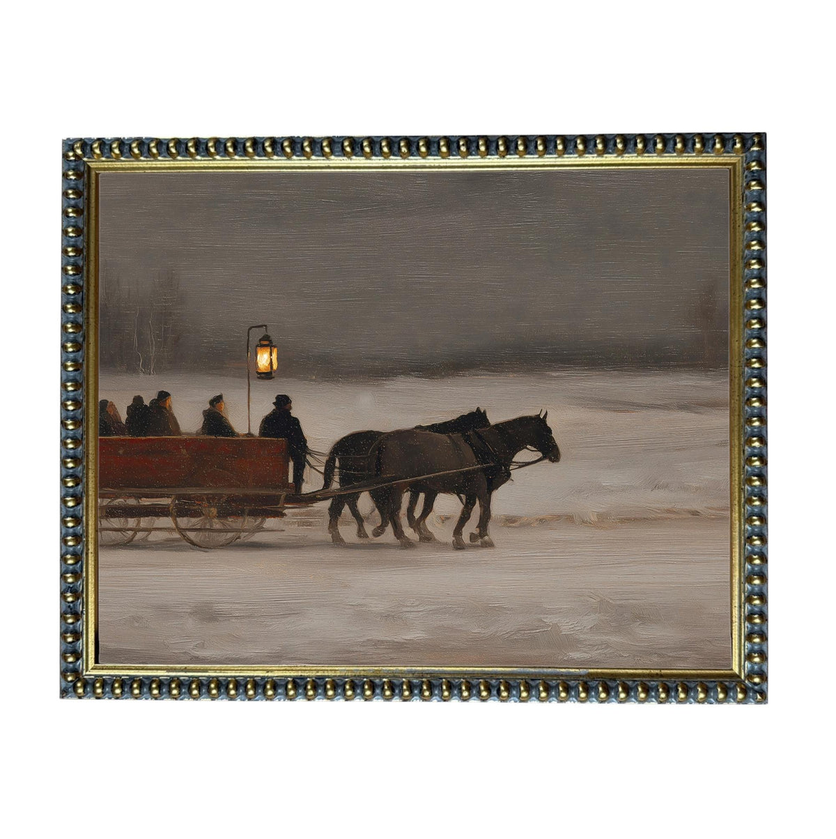 Vintage Sleigh Ride Canvas Print: Framed Winter Christmas Farmhouse Art CH-333