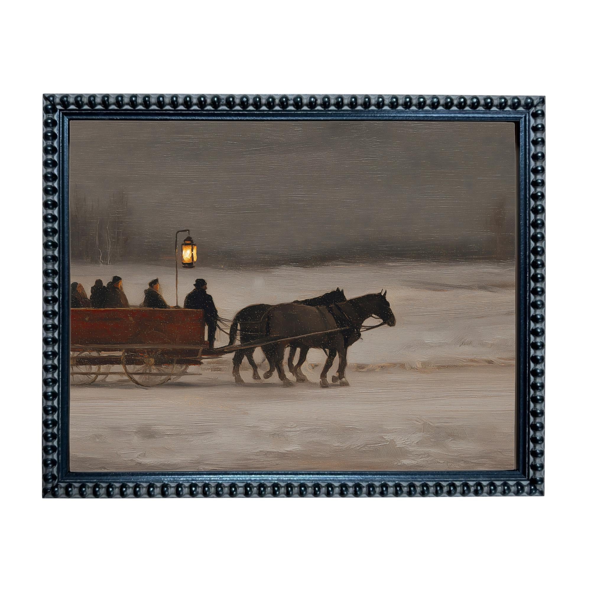 Vintage Sleigh Ride Canvas Print: Framed Winter Christmas Farmhouse Art CH-333