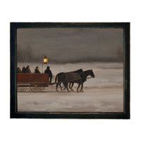Vintage Sleigh Ride Canvas Print: Framed Winter Christmas Farmhouse Art CH-333