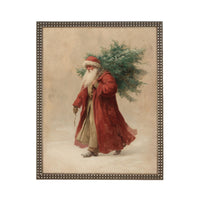 Framed Vintage Santa Christmas Canvas Print: Farmhouse Winter Art Print #CH-334