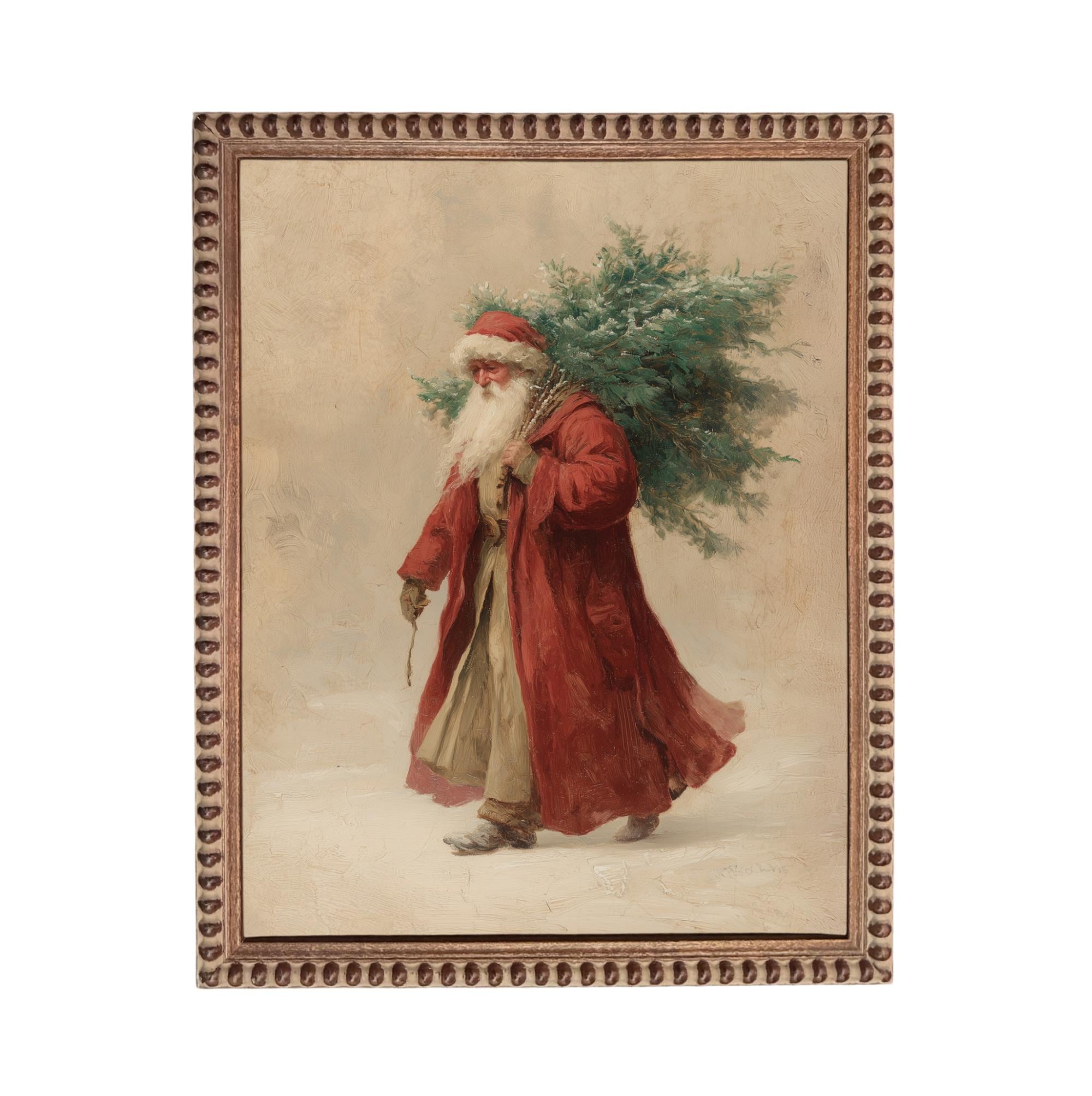 Framed Vintage Santa Christmas Canvas Print: Farmhouse Winter Art Print #CH-334
