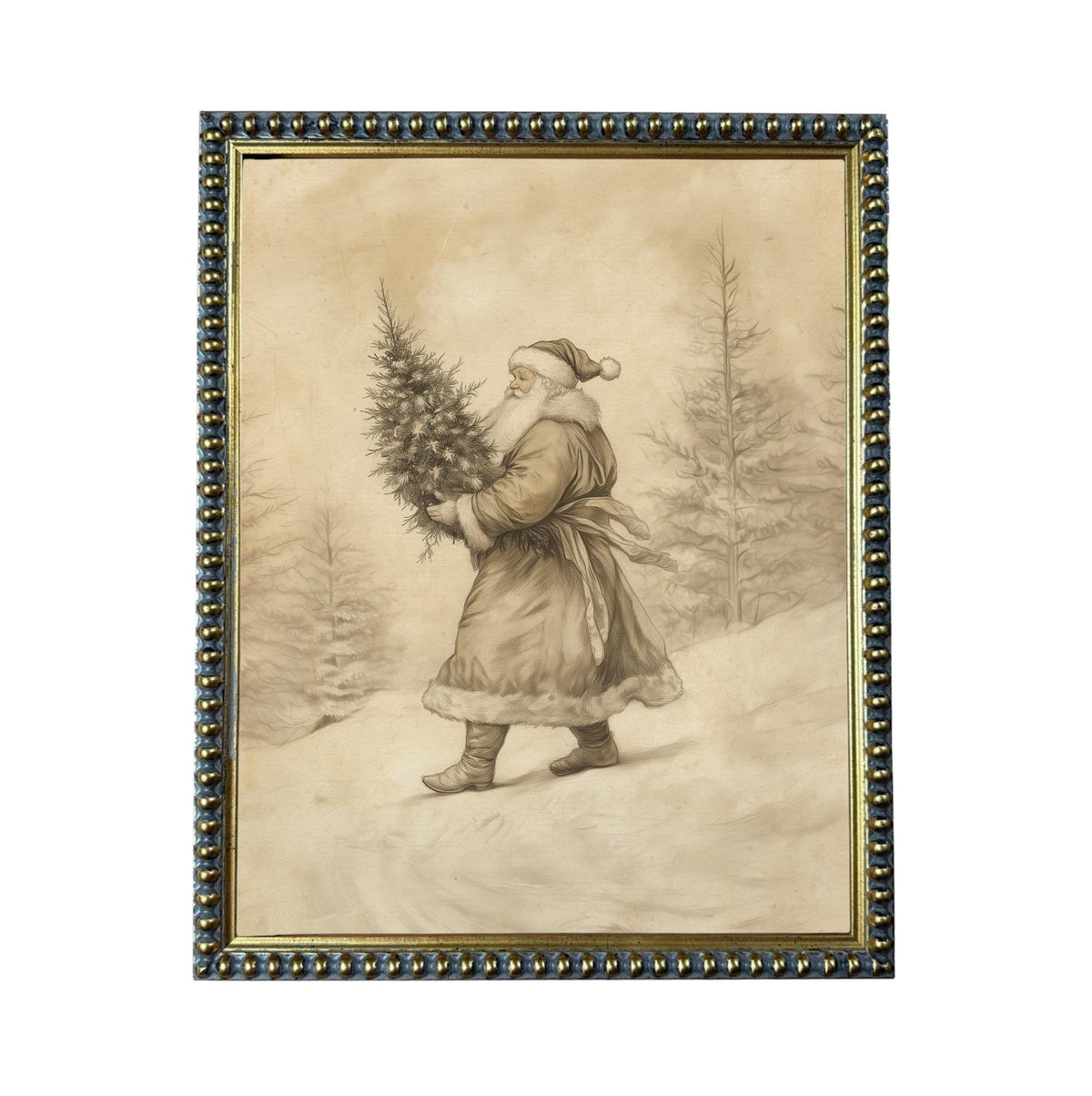 Vintage Christmas Santa Canvas Print: Farmhouse Framed Art #CH-336
