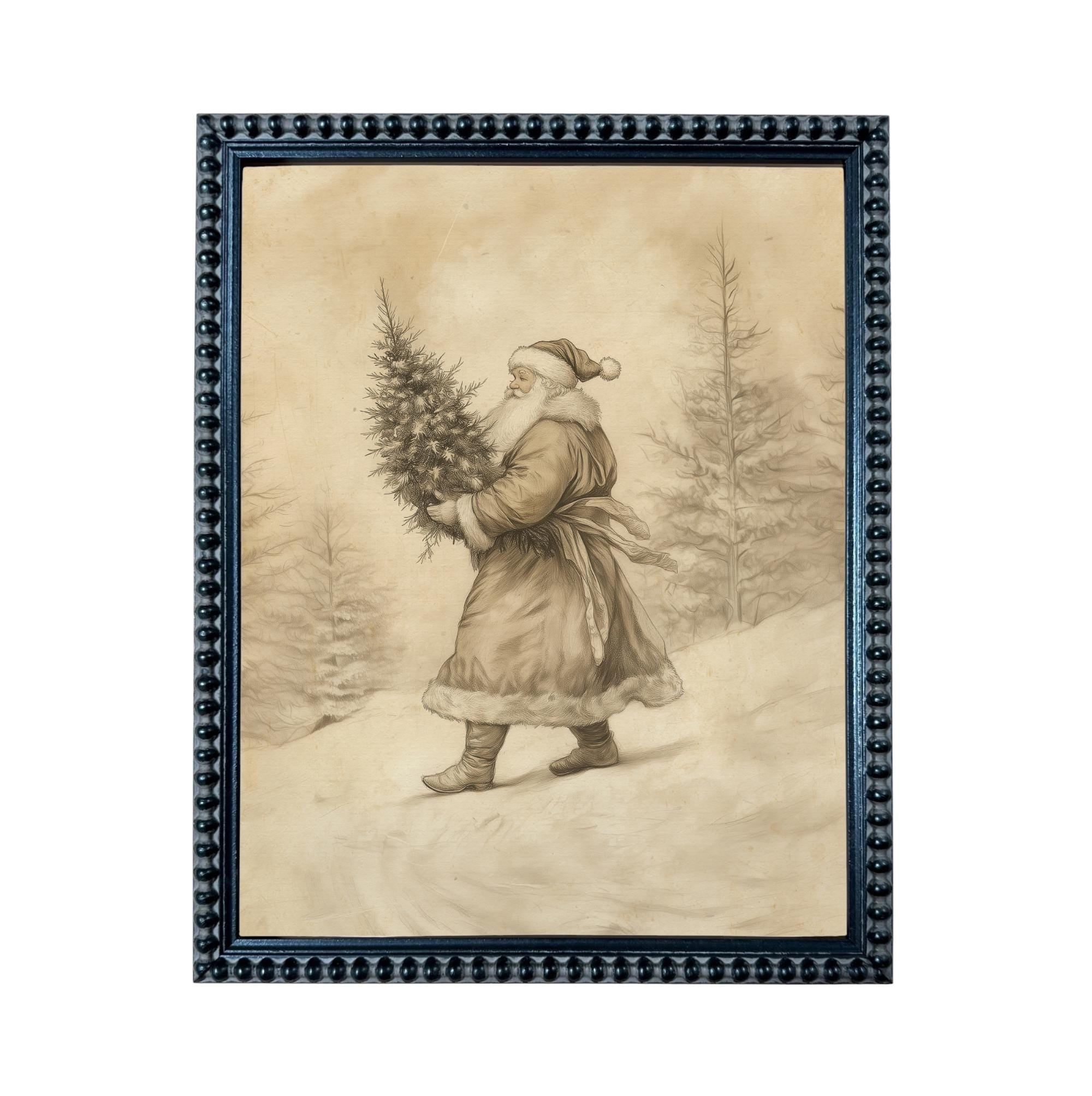 Vintage Christmas Santa Canvas Print: Farmhouse Framed Art #CH-336