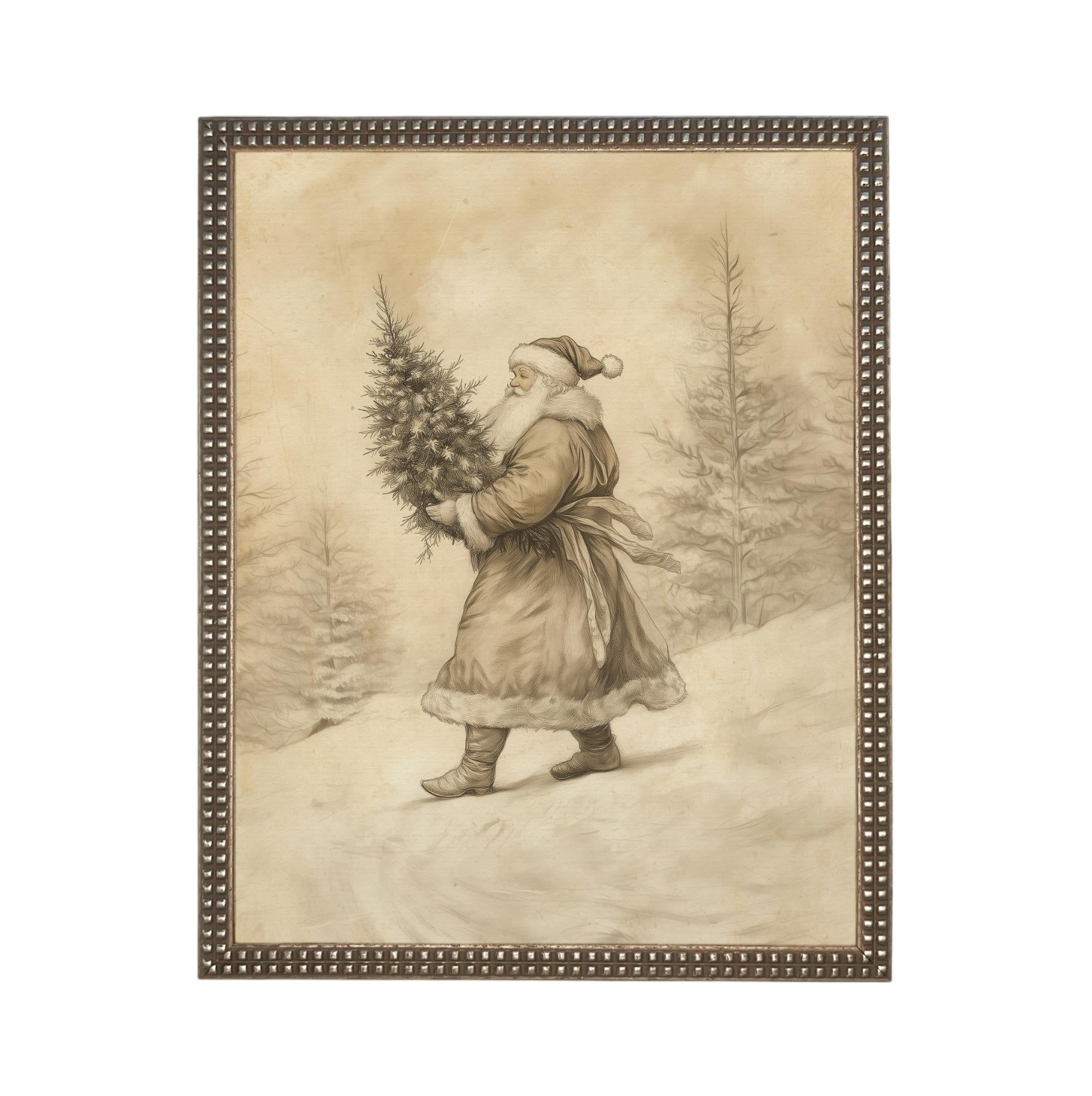 Vintage Christmas Santa Canvas Print: Farmhouse Framed Art #CH-336