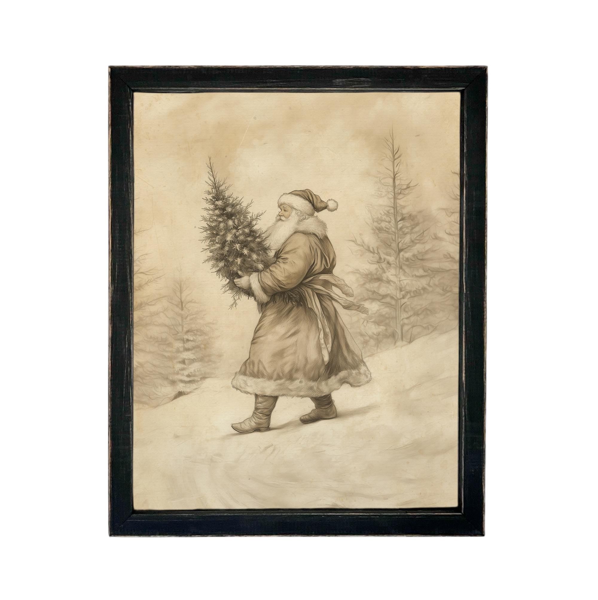 Vintage Christmas Santa Canvas Print: Farmhouse Framed Art #CH-336