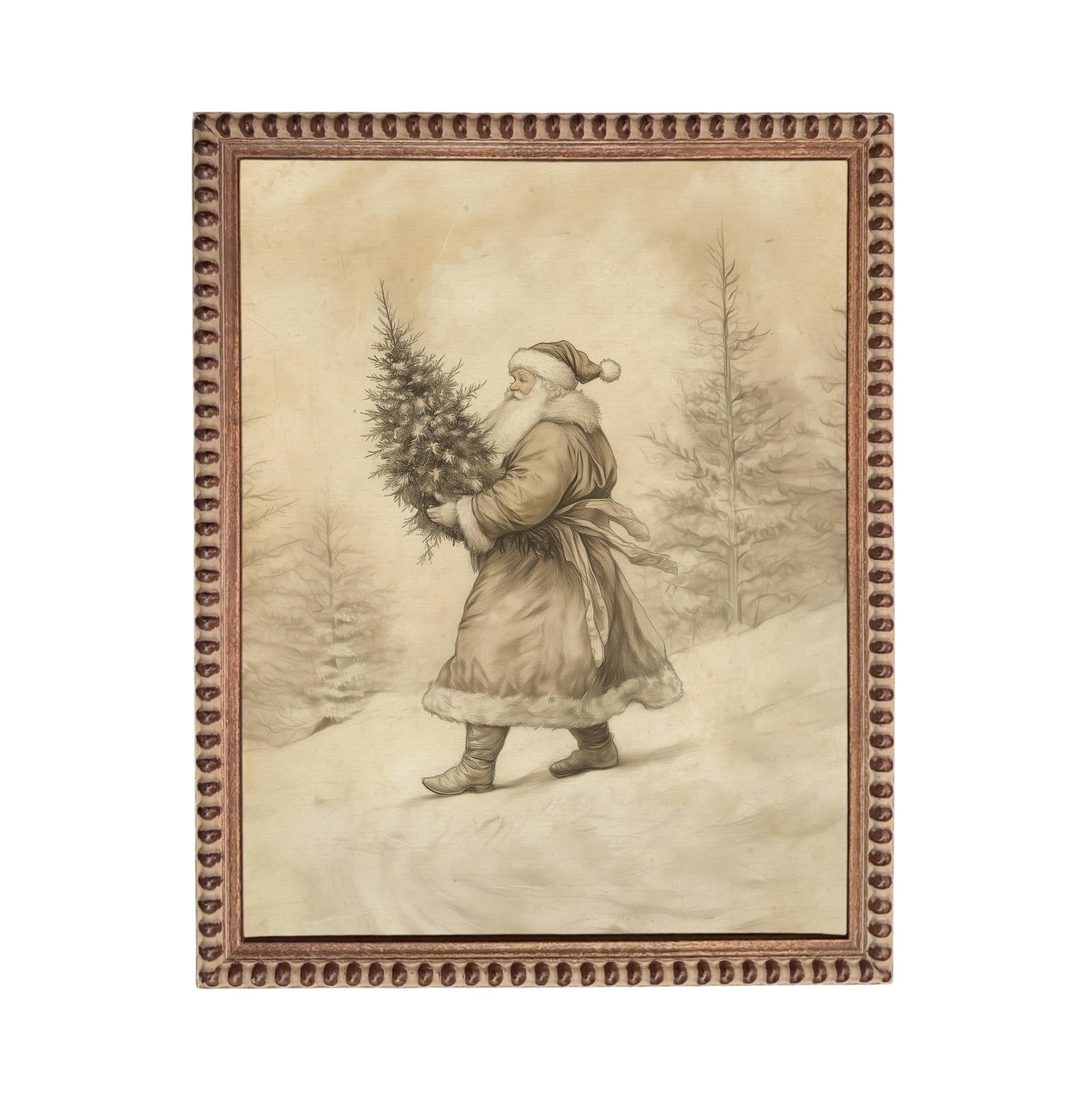 Vintage Christmas Santa Canvas Print: Farmhouse Framed Art #CH-336