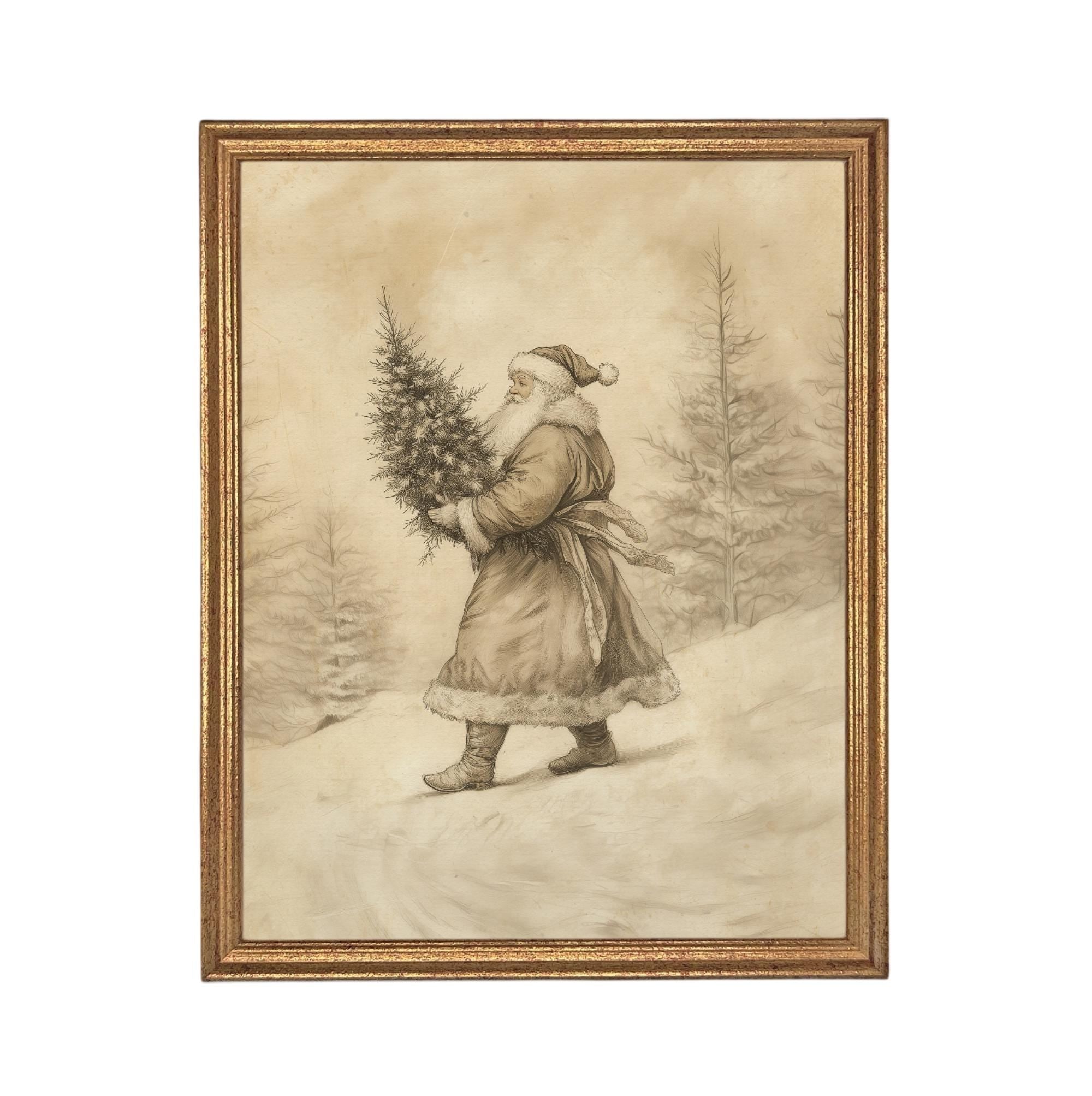 Vintage Christmas Santa Canvas Print: Farmhouse Framed Art #CH-336