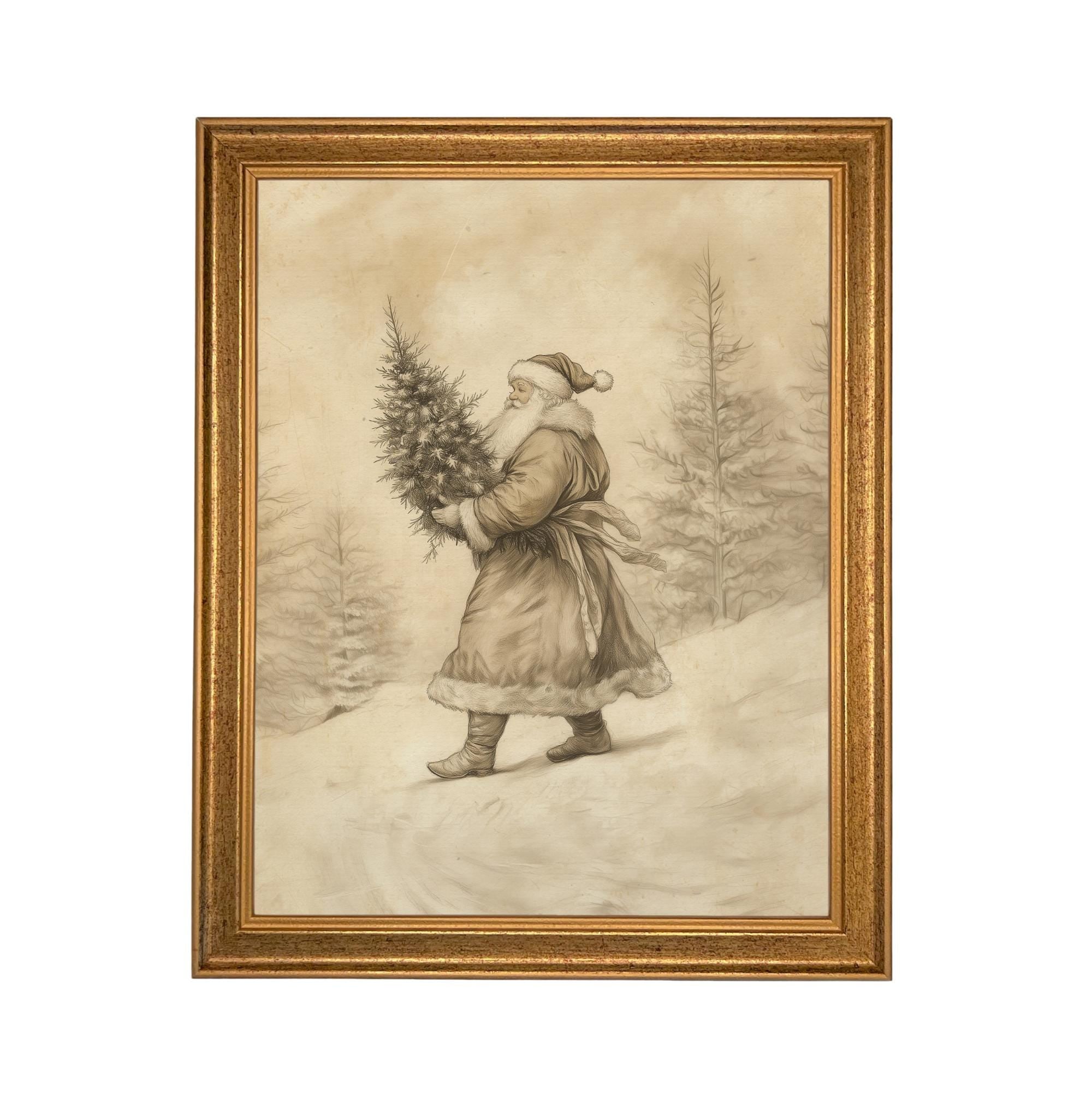 Vintage Christmas Santa Canvas Print: Farmhouse Framed Art #CH-336