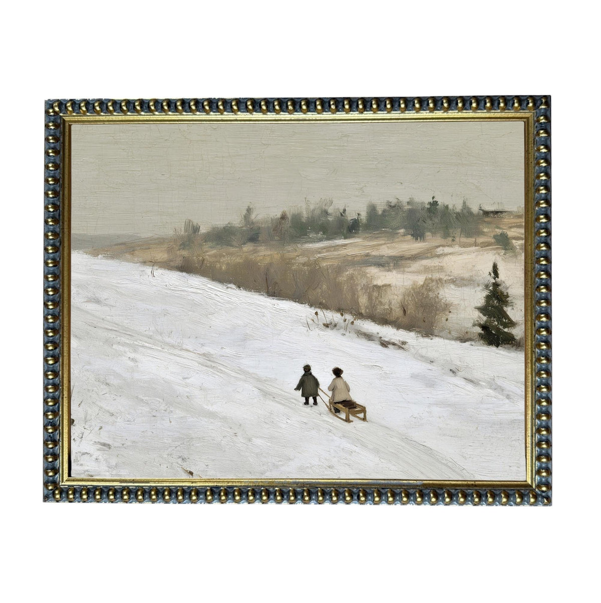 Vintage Sleigh Ride Canvas Print: Framed Winter Christmas Farmhouse Art CH-337