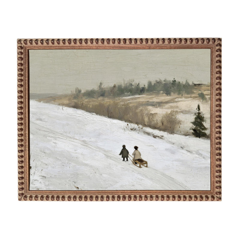 Vintage Sleigh Ride Canvas Print: Framed Winter Christmas Farmhouse Art CH-337