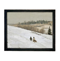 Vintage Sleigh Ride Canvas Print: Framed Winter Christmas Farmhouse Art CH-337