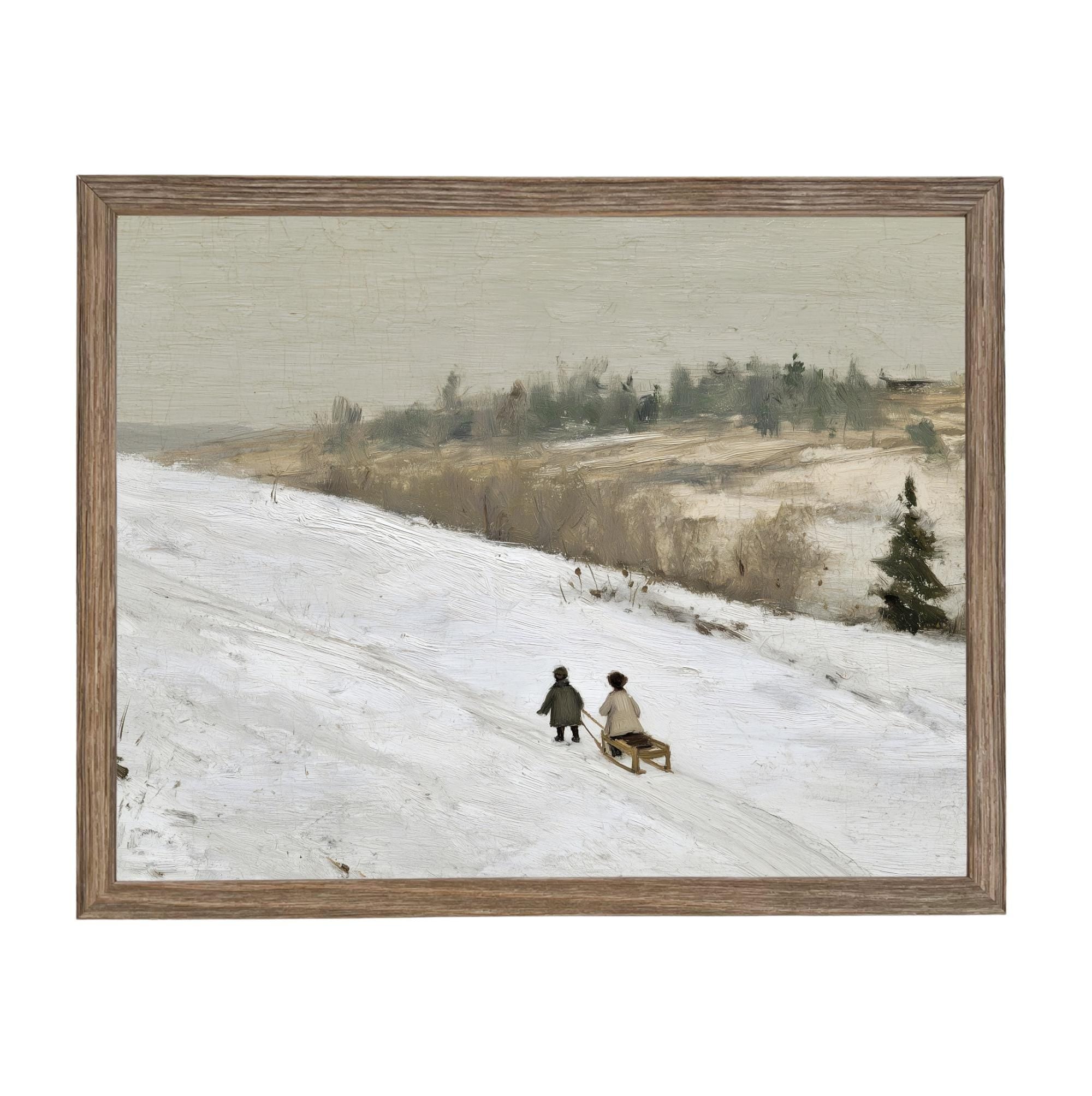 Vintage Sleigh Ride Canvas Print: Framed Winter Christmas Farmhouse Art CH-337