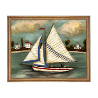Framed Vintage Sailboat Canvas Print: Coastal Beach House Decor #COAS-208