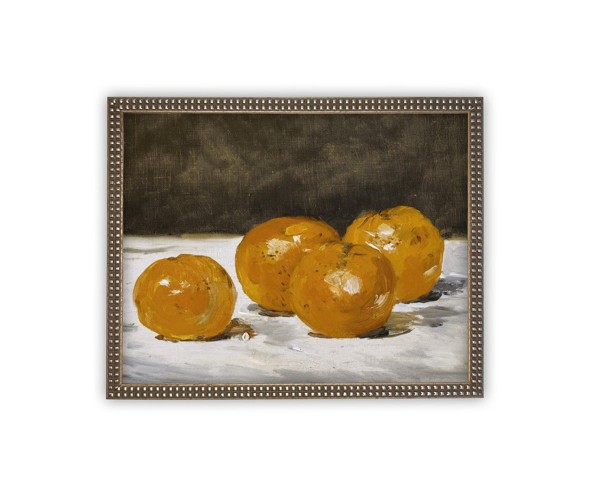 Vintage Framed Oranges Canvas Print: Still Life Kitchen Art #ST-645