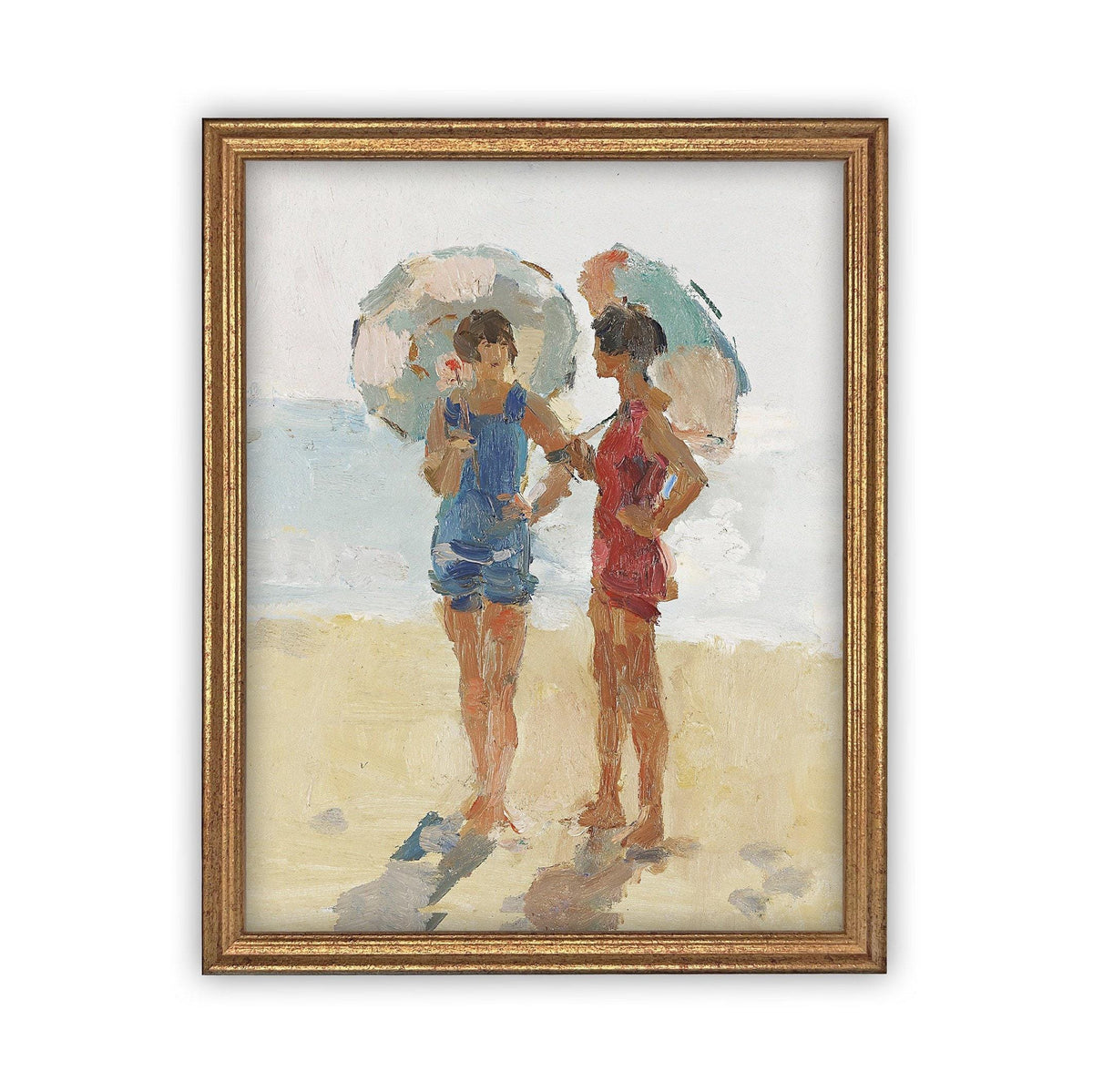 READY to SHIP 12x16 Framed Beach Print: Women with Parasols, Coastal Art