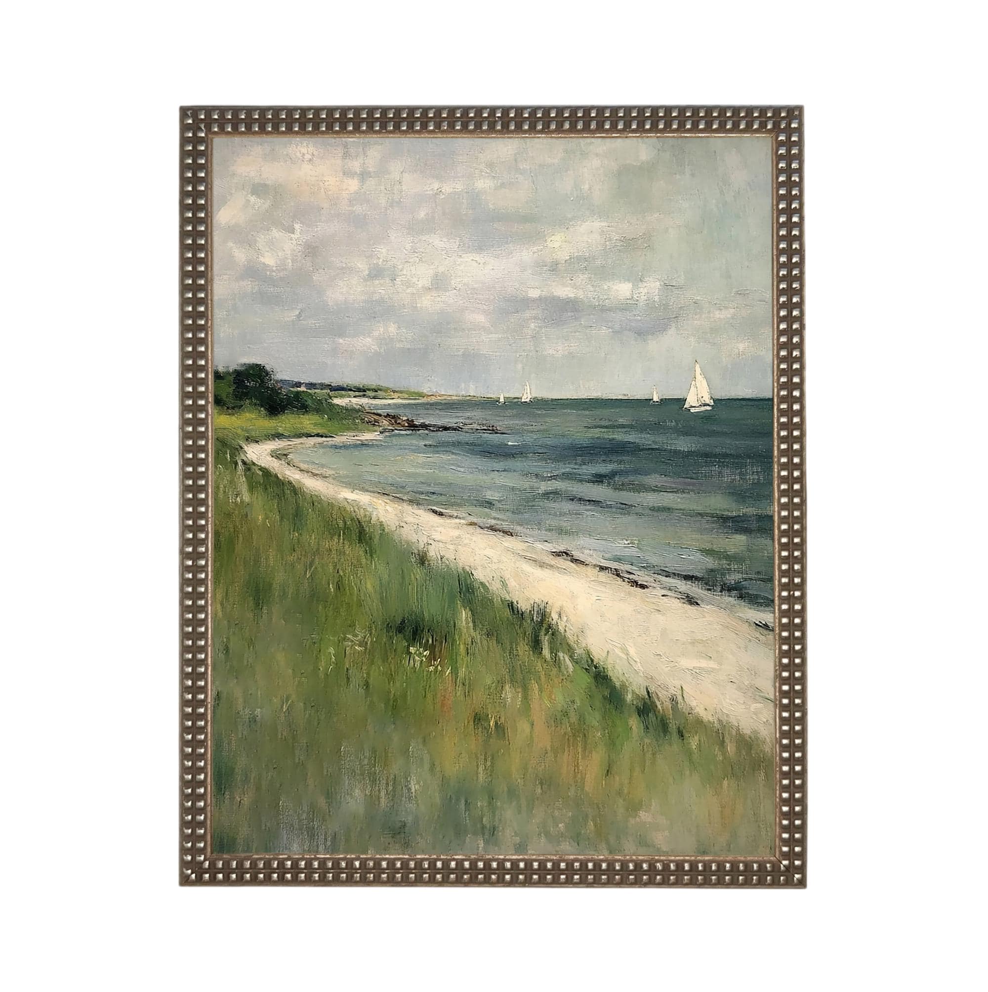 Framed Coastal Canvas Print: Vintage Beach House Art #COAS-209