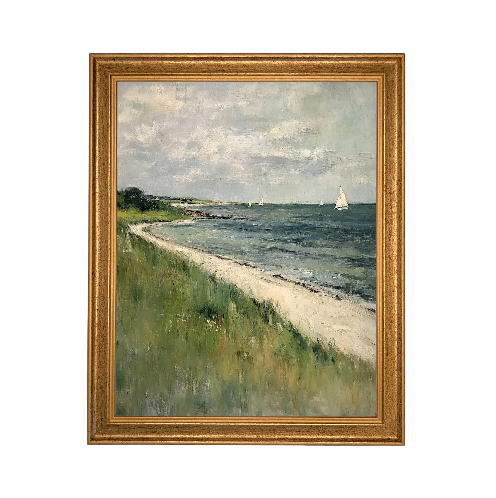 Framed Coastal Canvas Print: Vintage Beach House Art #COAS-209