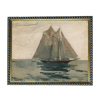 Framed Vintage Coastal Seascape Canvas Print: Sailboat Art, Beach House Decor #COAS-210