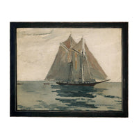 Framed Vintage Coastal Seascape Canvas Print: Sailboat Art, Beach House Decor #COAS-210