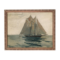 Framed Vintage Coastal Seascape Canvas Print: Sailboat Art, Beach House Decor #COAS-210