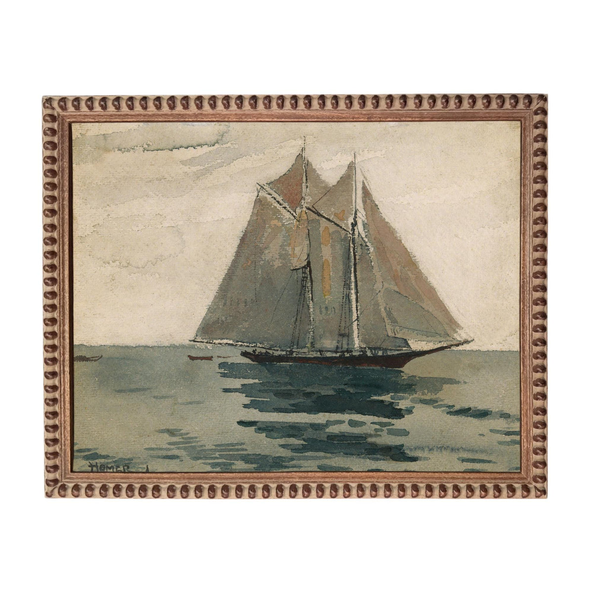 Framed Vintage Coastal Seascape Canvas Print: Sailboat Art, Beach House Decor #COAS-210
