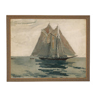 Framed Vintage Coastal Seascape Canvas Print: Sailboat Art, Beach House Decor #COAS-210