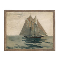 Framed Vintage Coastal Seascape Canvas Print: Sailboat Art, Beach House Decor #COAS-210
