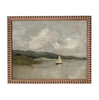 Vintage Framed Nautical Coastal Seascape Canvas Print: Sailboat Art, Beach House Decor #COAS-211