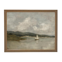Vintage Framed Nautical Coastal Seascape Canvas Print: Sailboat Art, Beach House Decor #COAS-211