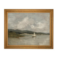 Vintage Framed Nautical Coastal Seascape Canvas Print: Sailboat Art, Beach House Decor #COAS-211