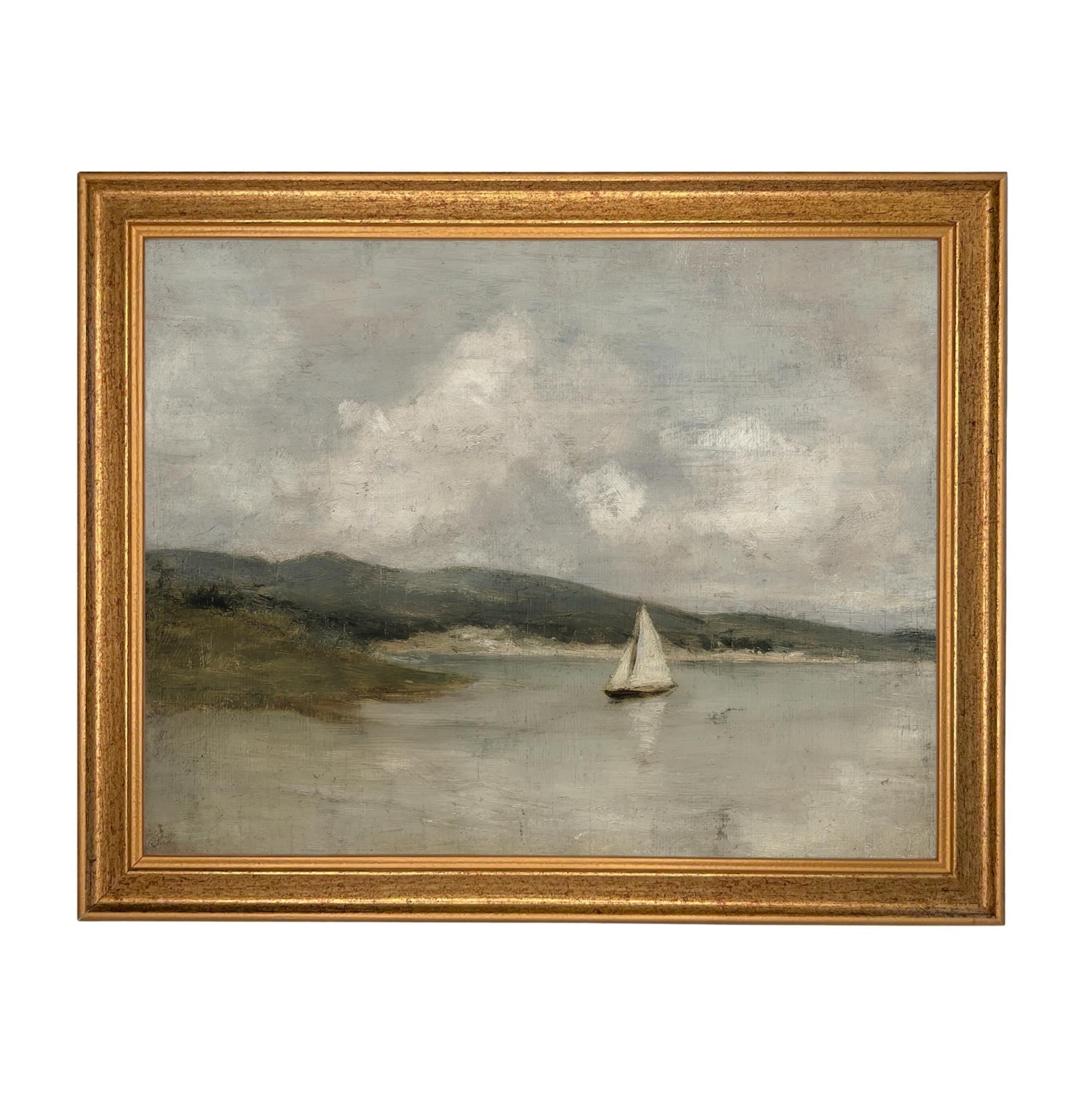 Vintage Framed Nautical Coastal Seascape Canvas Print: Sailboat Art, Beach House Decor #COAS-211