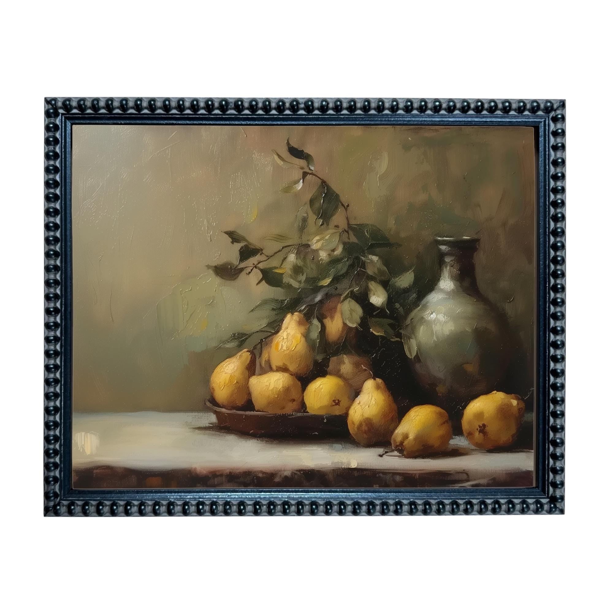 Vintage Framed Pears Canvas Art: Still Life Kitchen Painting ST-644