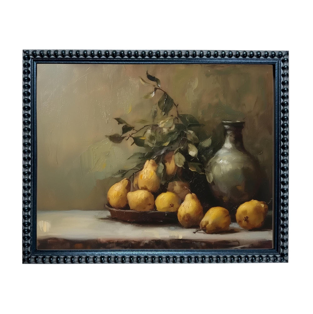 Vintage Framed Pears Canvas Art: Still Life Kitchen Painting #ST-644